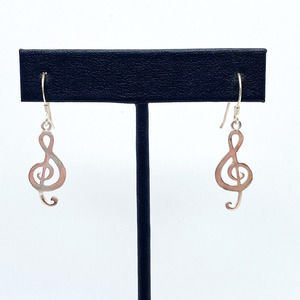 Sterling Silver 925 Treble Clef Dangle Earrings Music Lover Musician Lightweight
